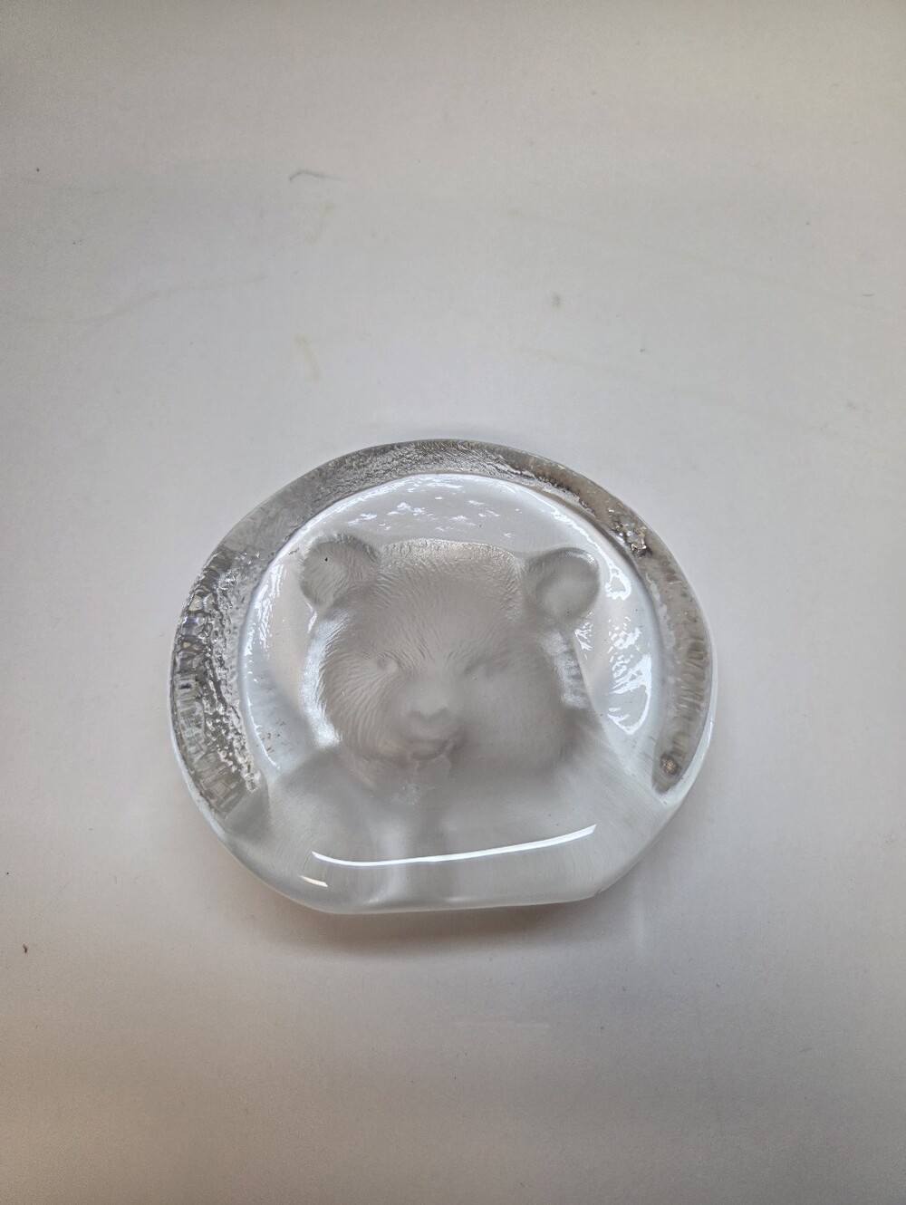 Clear Crystal Glass Bear Head Decorative Accent